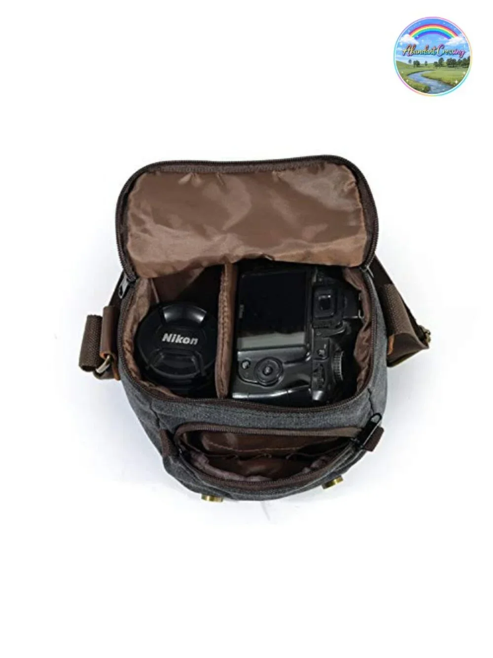 Vintage Canvas Leather Trim DSLR Camera Shoulder Messenger Sling Bag